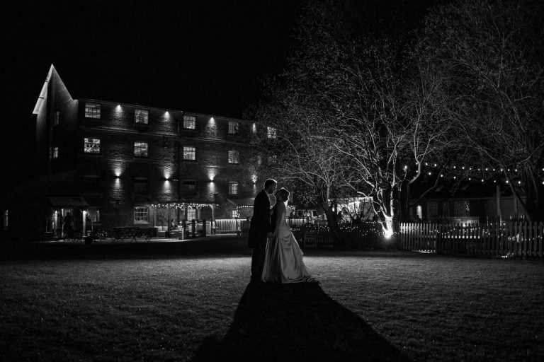Outdoor night flash photograph at Sopley Mill Wedding
