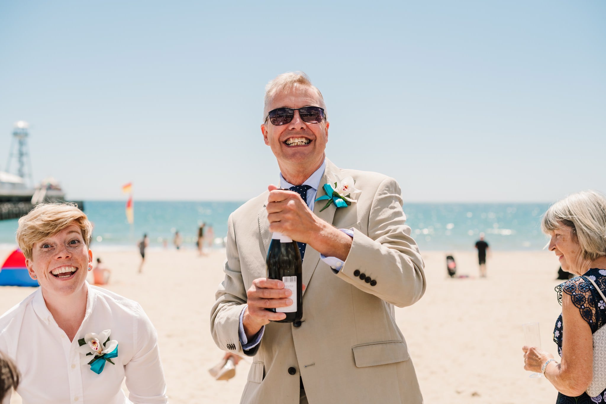 Champagne at Bournemouth beach wedding