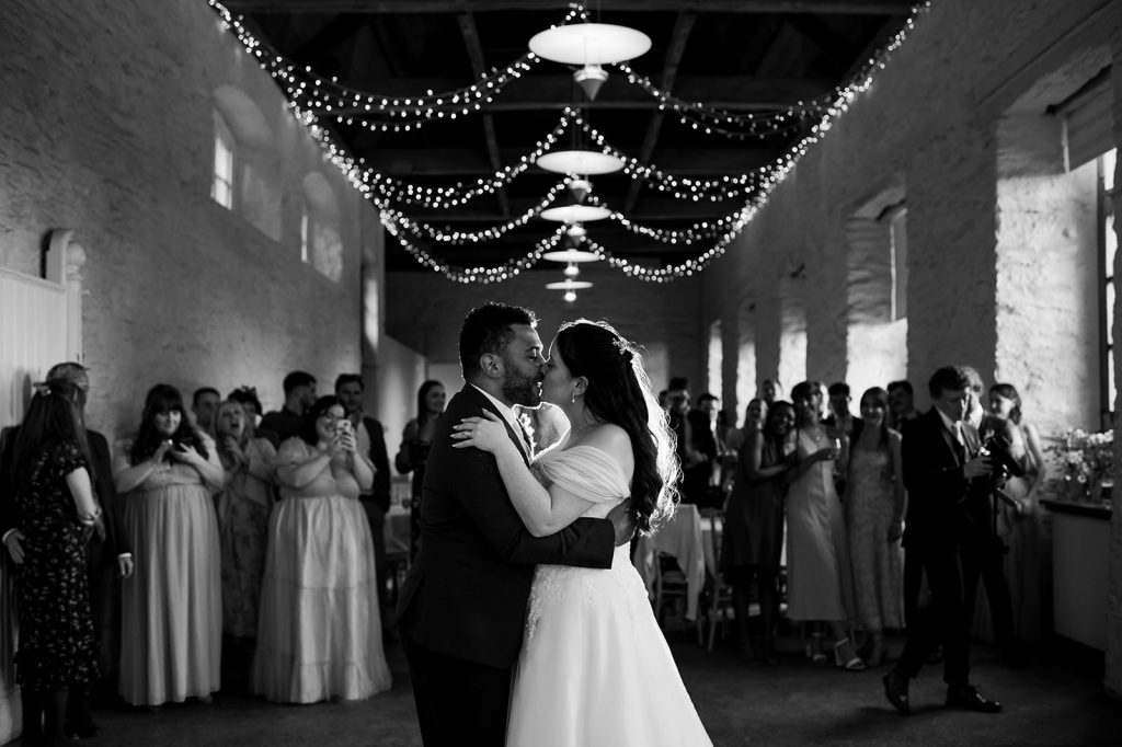 Black and white photography of first dance in Taunton