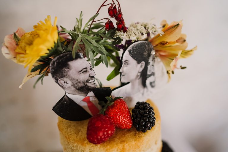 Hestercombe Wedding Cake with DIY cake topper and fresh flowers